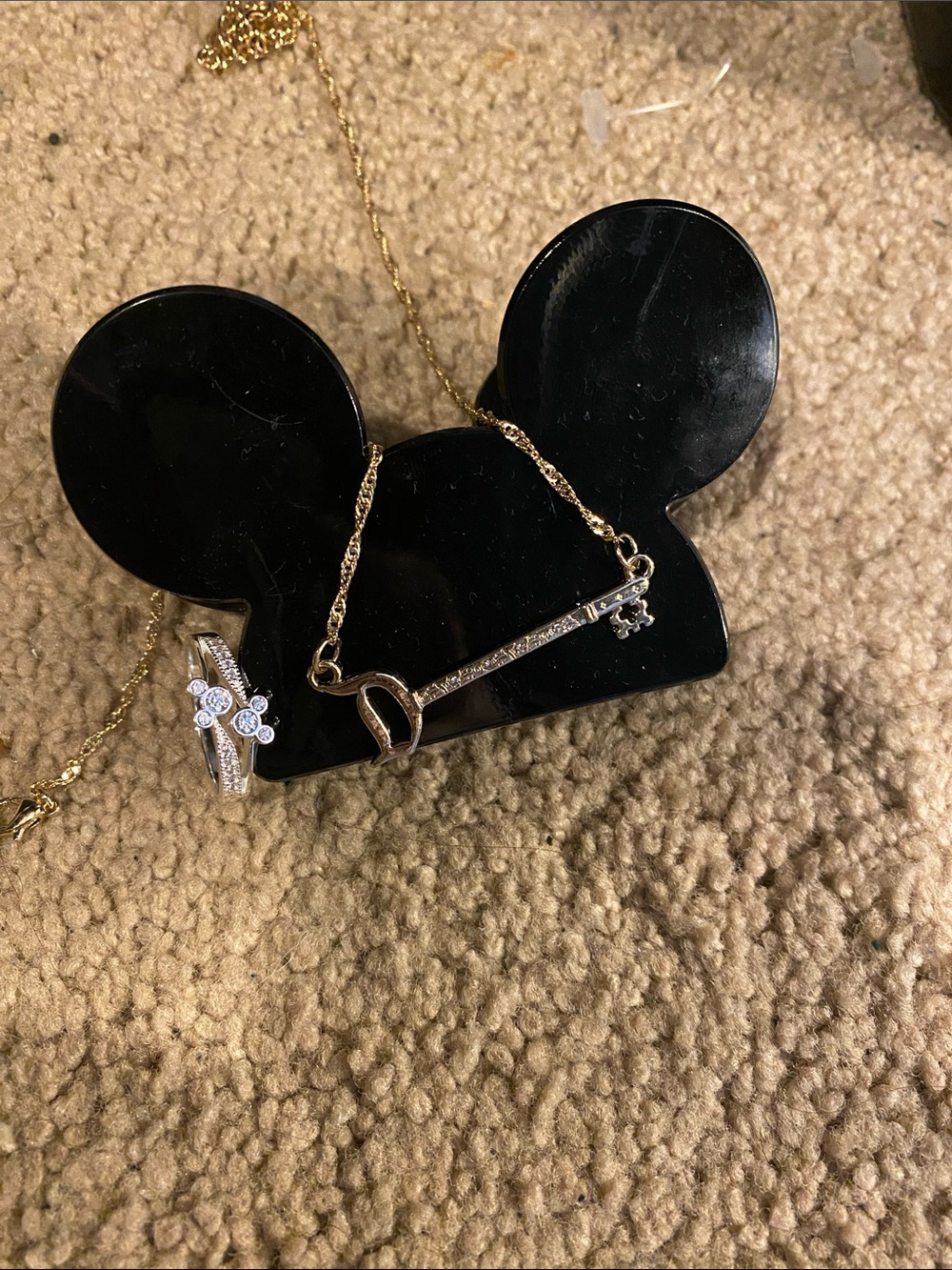 Disney bundle, Disney key Gold Pendant Necklace, ring and hair clip